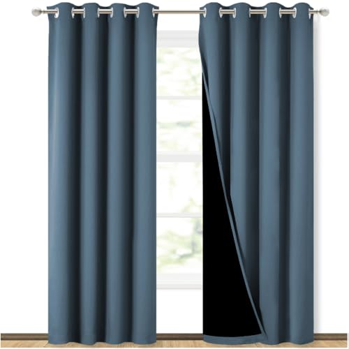Image of NICETOWN 100% Blackout Curtains 84 inches Long, Smoky Blue, 52 inches Wide, Pair of Energy Smart & Noise Blocking Out Drapes for Baby Room Window, Thermal Insulated Guest Room Lined Window Dressing