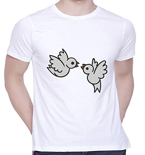 Image of CreativiT Graphic Printed T-Shirt for Unisex Love Birds Tshirt | Casual Half Sleeve Round Neck T-Shirt | 100% Cotton | D00585-41
