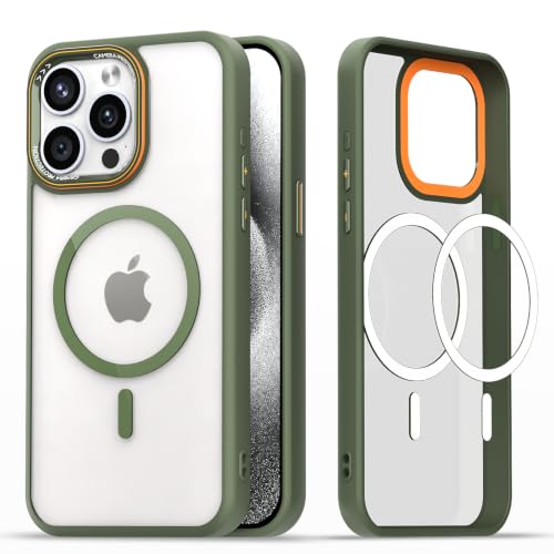 Image of Pikkme Back Cover for iPhone 15 Pro | Shockproof | Mag-Safe Compatible | Hard Transparent Back | Premium Raised Camera Protection | Bumper Case (Green Mag-Safe)