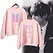 Delightry Kpop Women Round High Neck Printed Pullover Sweatshirts(S Pink1)