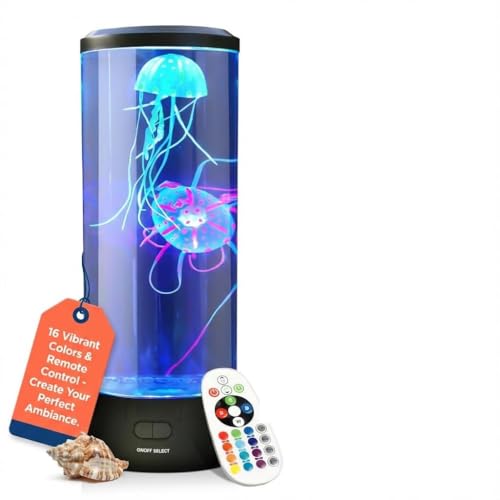 Brewish Jellyfish Lamp, 16 Color Options, 4 Mode Lifelike Jellyfish Aquarium, Auto Shutdown, Remote...