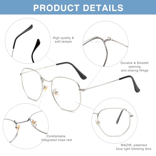 Image of WAZIR Metal Blue Light Blocking Glasses For Women /Men, Computer Glasses, Gaming Glasses, Anti Eye strain, UV Filter Lenses