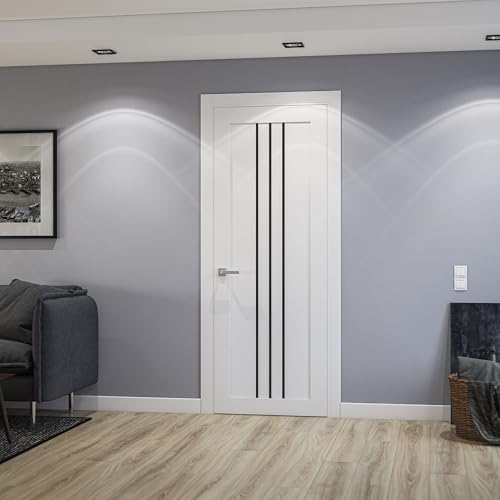Image of Sartodoors Interior Door 6094 Swing Door White with Black Opaque Glass Solid MDF Modern Design 18 x 80 in