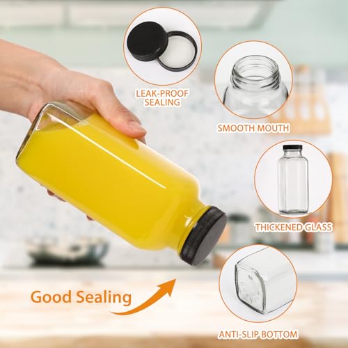 AuroTrends 12 oz Glass Bottles with Lids 12Pack, 360ml Glass Bottles for Juicing, Water, Kombucha - Portable Glass Juicing Bottles Reusable Glass 12oz (12fl.oz, Set of 12)