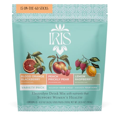 Iris Hormone Health Electrolyte Drink Mix | PCOS Support + Ovarian Function | 40:1 Myo & D‑Chiro Inositol, Magnesium, Prebiotic Fiber | Variety Pack, 15 Hydration Powder Packets