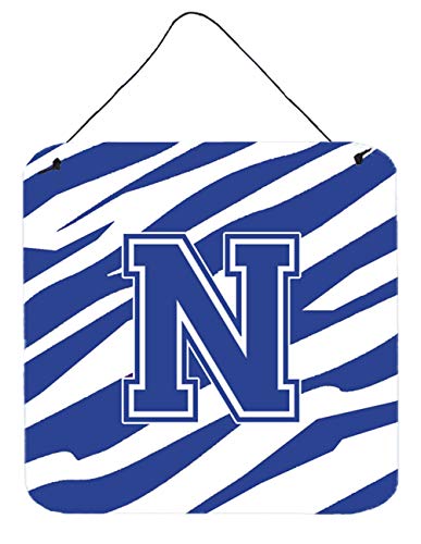 Caroline's Treasures CJ1034-NDS66 Letter N Initial Tiger Stripe Blue and White Wall or Door Hanging Prints Aluminum Metal Sign Kitchen Wall Bar Bathroom Plaque Home Decor, 6x6, Multicolor