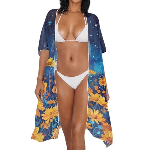 Irisjudy Women Beach Coverup Long Kimonos Soft Summer Front Open Cardigan, Leopard Print Chiffon Swimsuit Cover Ups2