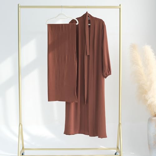 Image of Women's Muslim Dress Two Pieces Set Islamic Prayer Abaya Modest Solid Color Muslim Outfits