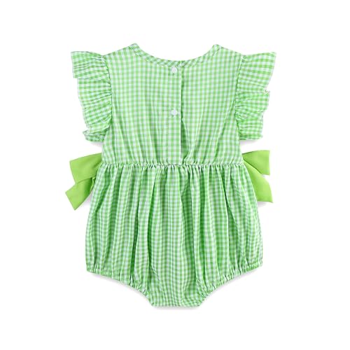 Baby Girl Outfit Infant Bunny Smocked Romper Onesie Short Sleeve Summer Plaid Clothes for 0~24M2