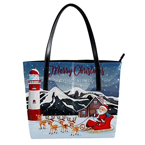 Sac à main fourre-tout Père Noël en cuir PU multicolore pour vos sorties d'hiver