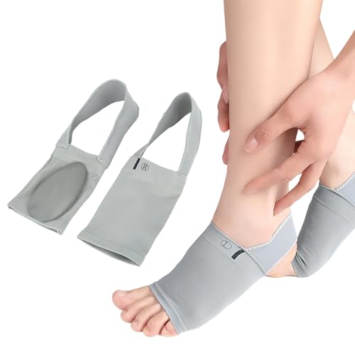 Boxkat 1 Pair Metatarsal Compression Arch Support Brace Non-Slip Sleeves Strap with Gel Pad Inside Women Men for Collapsed Arch Flat Foot & Plantar Fasciitis Pain Relief (Gray)