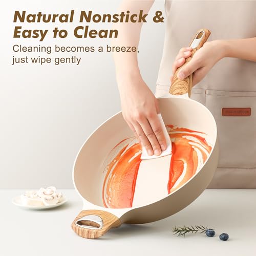 Image of SENSARTE Ceramic Nonstick Frying Pan Skillet with Lid, 13.3 Inch Large Deep Frying Pan, 6 QT Saute Pan, Induction Pan, Healthy Non Toxic Cooking Pan with Helper Handle, PFOA PFAS PTFE Free