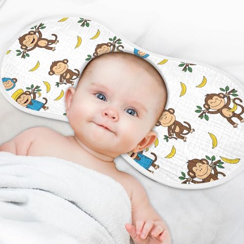 2 Pack Muslin Burp Cloths Monkey Banana White Cotton Baby Burp Cloths Ultra Absorbent Soft Thick Burping Cloth for Newborn Must Haves, Large 22" x 11"4