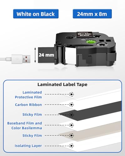 Upwinning Tze 355 Bänder 24mm Schwarz Kompatibel mit Brother P-touch Bänder 24mm Schwarz TZe-355, Tze 24 mm White on Black TZe355 Aze-355, kompatibel für Brother P710BT P700 D600 P900 E550VP, 3er-Pack