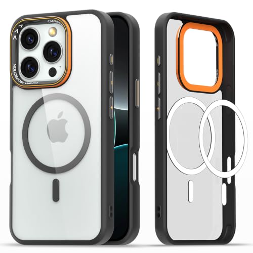 Image of Pikkme Back Cover for iPhone 16 Pro Max | Shockproof | Mag-Safe Compatible | Hard Transparent Back | Premium Raised Camera Protection | Bumper Case (Black Mag-Safe)