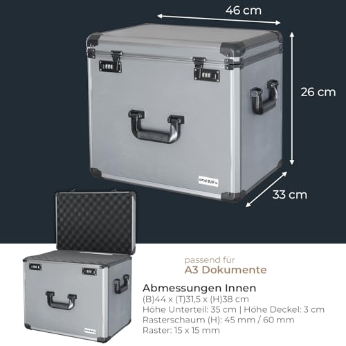 HMF 14422-02 Alu Fotokoffer, Miniaturenkoffer mit Rasterschaumstoff | 46 x 33 x 41 cm