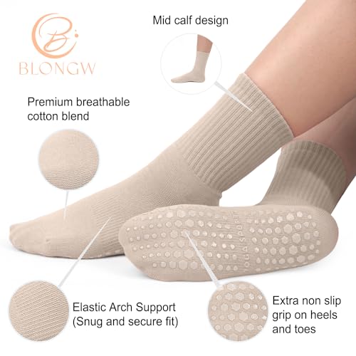 Image of Pilates Socks for Women, Non Slip Grip Socks for Yoga, Barre, Hospital, Grippy Socks Womens Gifts, 4 Pairs