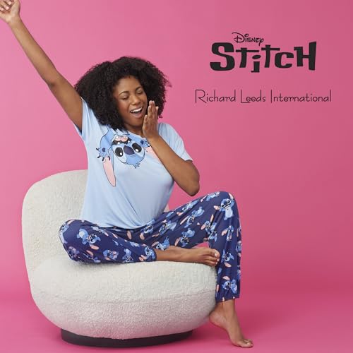 Image of Richard Leeds International Womens 2 Piece PJs Set - Disney | Hello Kitty | Snoopy - Short Sleeve Top & Jogger Lounge Sets