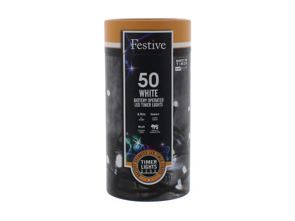 Festive Productions 50 LED Battery String Lights : Timer : White