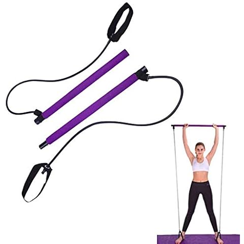 City Candy Yoga Exercise Portable Pilates Bar Stick with Resistance Foot Loop for Body Workout, Purple Cover
