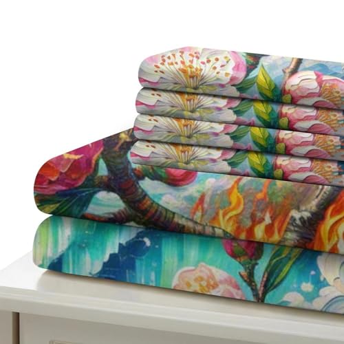 Linge de lit double avec housse de couette fleur de pêche 200x200 cm