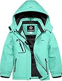 GEMYSE Girl's Waterproof Ski Snow Jacket Fleece Windproof Winter Jacket with Hood (Light Acid Blue,8)