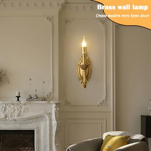 Aplique de Pared Doble de latón Antiguo - Lámpara Vintage de 2 Luces para Sala de Estar, Dormitorio, baño, Escalera, Entrada.