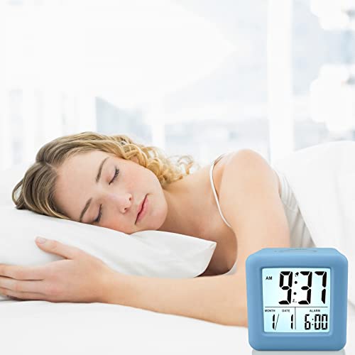 Plumeet Digital Alarm Clock Kids Clock With Snooze And Purple Nightlight - Easy Setting Travel Alarm Clocks Display Time, Date, Alarm - Ascending Sound - Battery Powered (Blue) #TOP6
