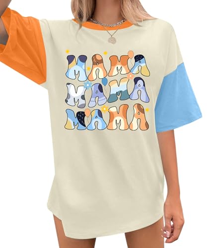 Oversized Mama Shirt Woman Mom Letter Print Tshirt Trendy Mama Shirts Graphic Tees Short Sleeve Tops - Main Image