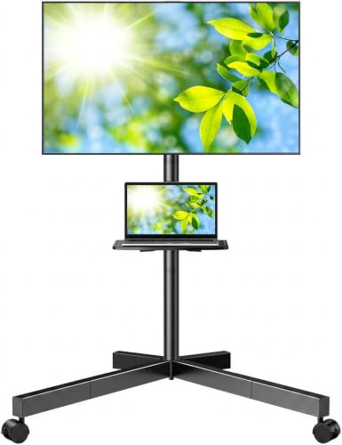 Image of PERLESMITH Rolling TV Stand for 26-65 Inch TVs up to 88 lbs, Mobile Outdoor TV Stand with Shelf & Large Base, Tilt TV Stand with Wheels, Portable TV Cart for Bedroom, Max VESA 400x400mm, PSTVMC06B-B