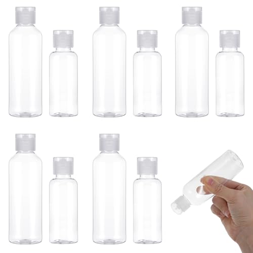oruola 10 Pcs Clear Travel Bottles,Empty Clear Plastic Travel Bottles for Toiletries,50 ml & 100 ml Transparent Refillable Plastic Shampoo Bottle with Flip Cap for Toiletries,Liquid,Cosmetic