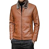 Giacca da motociclista in similpelle PU da uomo con collo alto, leggera, con cerniera, cappotto rosso marrone XX-Large