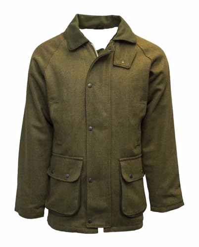 Gillicci Mens Warm Thick Heavy Tweed Padded Country Outdoor Hunting Game Shooting Fishing Farming Tweed Jacket Coat (UK Alpha L Regular Regular Dark Green)