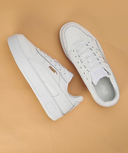 Image of PUMA Women's Carina Street Sneaker, Puma White Puma White Puma Gold, 6.5