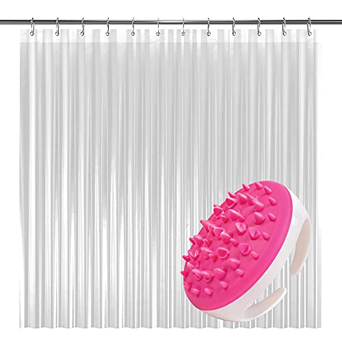 Liba 72" W X 72" H Shower Curtain Liner And Cellulite Massager - Peva Heavy Duty Liner, Waterproof, Odorless With Scala Silicone Body Scrubber, Anti-Cellulite Massager #TOP30