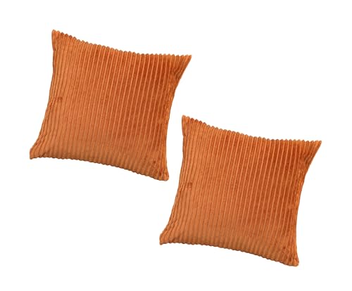 Image of RD TREND Cushion Cover Set of 2, Decorative Sofa Living Room Home Square Cushion Covers 18 Inch x 18 Inch, Aesthetic Corduroy Striped Double Sided (Golden)