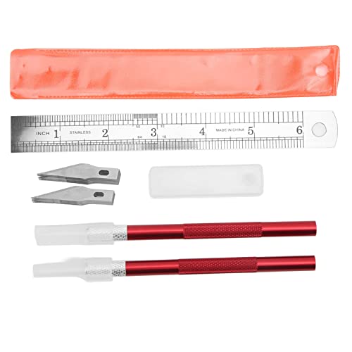 2PCS Exacto Knife Set, Craft Hobby Knife with 20 Replacement Blades and Ruler Carving Craft Tool for Art Scrapbooking Stencil (Red)