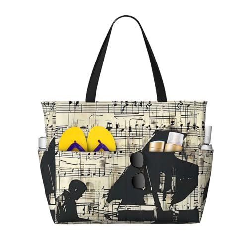 Sac fourre-tout imprimé partition pour femme | Grand sac à bandoulière Hobo noir