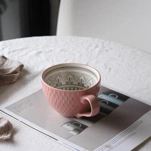 Lingp Style033 Retro Creative Nordic Embossed Personality Ceramic Mug Dessert Cereal Breakfast Milk Coffee Cup Kawaii Mug
