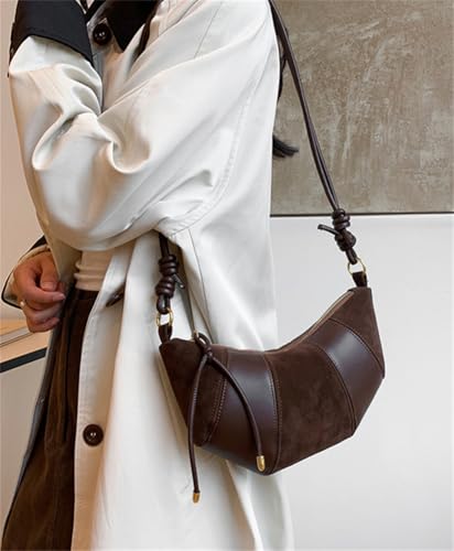 Black Brown Women Suede Shoulder Bag Retro Crossbody Slouchy Hobo Bag Adjustable Strap Satchel Handbags Work Shopping4