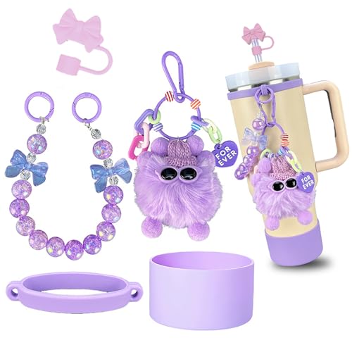 Image of House of Quirk 5 Accessories Set Handle Strap, Silicone Cup Boot, Silicone Straw Cover, Charms Cup 40oz & 30oz Tumbler (Pearl Purple, Tumbler Not Included)
