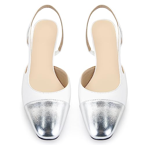 Image of MICIFA Slingback Heels for Women,Round Toe Chunky Heeled Pumps Ankle Strap Fashion Splicing Dress Shoes
