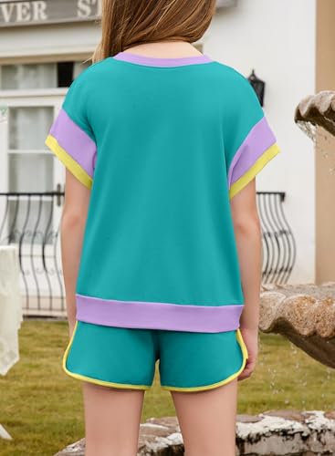 Image of blibean Girls Summer Clothes Sets Kids Colorblock Matching Outfits Size 6-15 Years