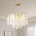 VBKK 18-Inch Coastal Chandelier, 6-Light Gold Tree Branch Chandelier, Modern Foyer Bedroom Chandeliers with Adjustable Height, Round Crystal Pendant Light Fixtures for Entryway Dining Room, E12