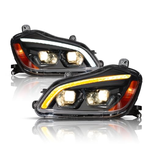 EVERESTHD Pair Truck Headlights Fit for Kenworth T680 2013-2021 Include All Bulbs Performance LED DRL Left Driver & Right Passenger Side