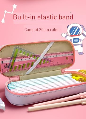 Image of PU Leather Pencil Case with Zipper, Large Capactiy Pouch Stationary Bag Storage Bag Makeup Bag for School, Office (Pink)