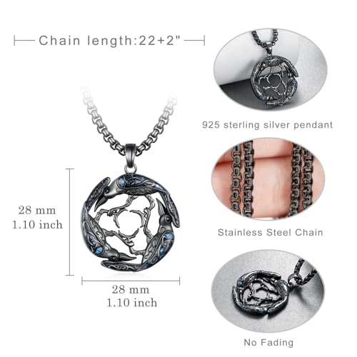Raven Necklace 925 Sterling Silver Turquoise Raven Pendent Necklace Viking Jewelry Gifts for Men Women4