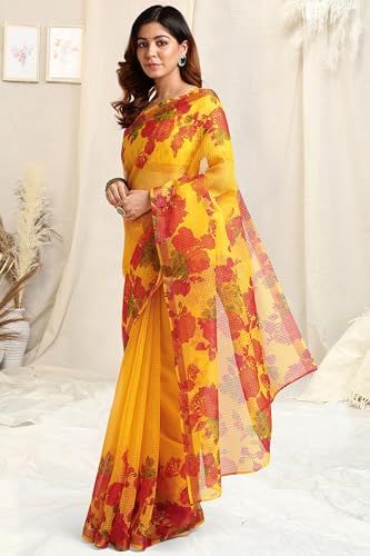Image of MIRCHI FASHION Lightweight Kota Doria Cotton Saree | Floral Printed Summer Saree for Women | Breathable Ethnic Daily Wear Saree with Blouse Piece