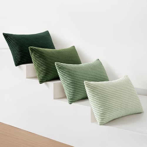 Image of MIULEE Boho Farmhouse Sage Green Throw Pillow Covers 12x20 Inch Set of 4 Mordern Nordic Cushion Covers Soft Corduroy Spring Home Decor for Couch Bed Sofa Living Room Forest Green
