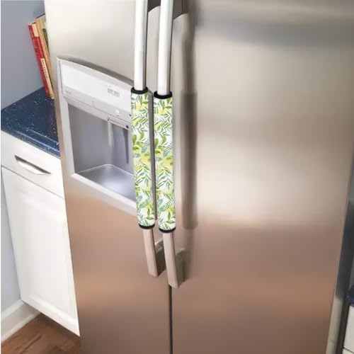 Image of 6 PCS Fridge Oven Door Handle Covers Washable Microwave Dishwasher Door Cloth Protector Anti Slip Water-Resistant Easy Installation Keep Off Smudges, Fingerprint, Stain, Leaf Green